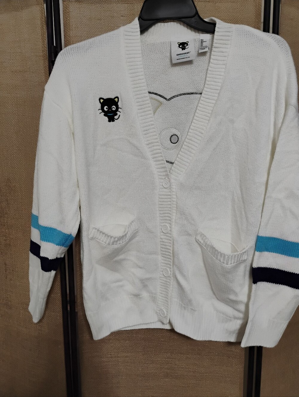 Forever 21 Sanrio Chococat Rib-Knit V-Neck Button Pocket Cardigan Sweater S